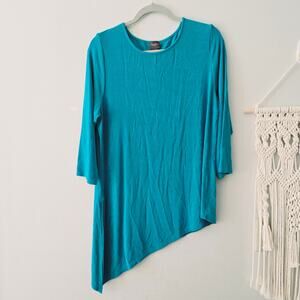 Chico's Travelers Long sleeve Asymmetrical Top Blue Green Turquoise Size 2 / M